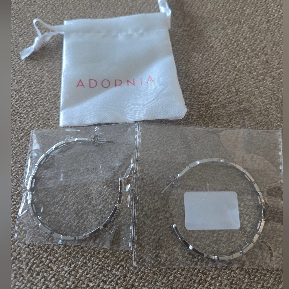 Adornia Silver Hoop Earrings Women New Dustbag - Picture 2 of 7